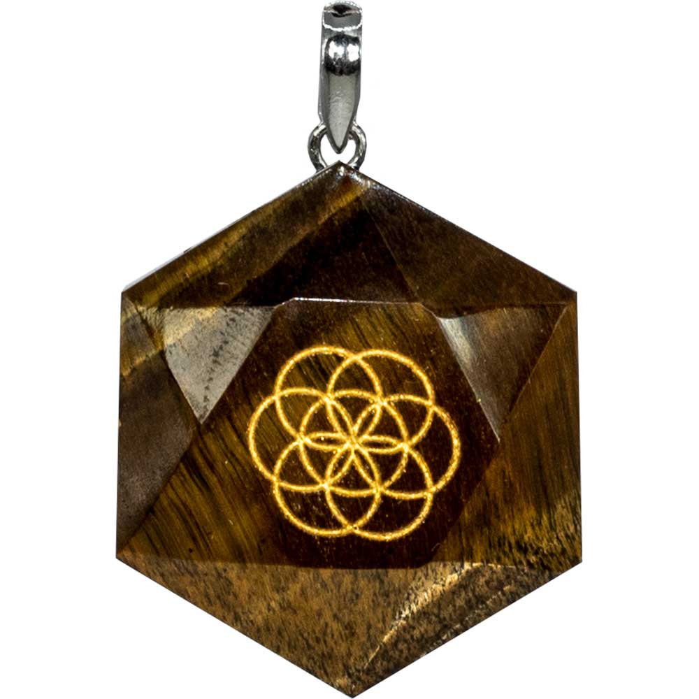 Pendant Faceted Hexagon Seed of Life - Tiger Eye (Each): Tiger eye