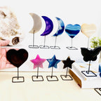Carved Agate Stone on Metal Stand Crystal Moons Hearts: Purple / Star