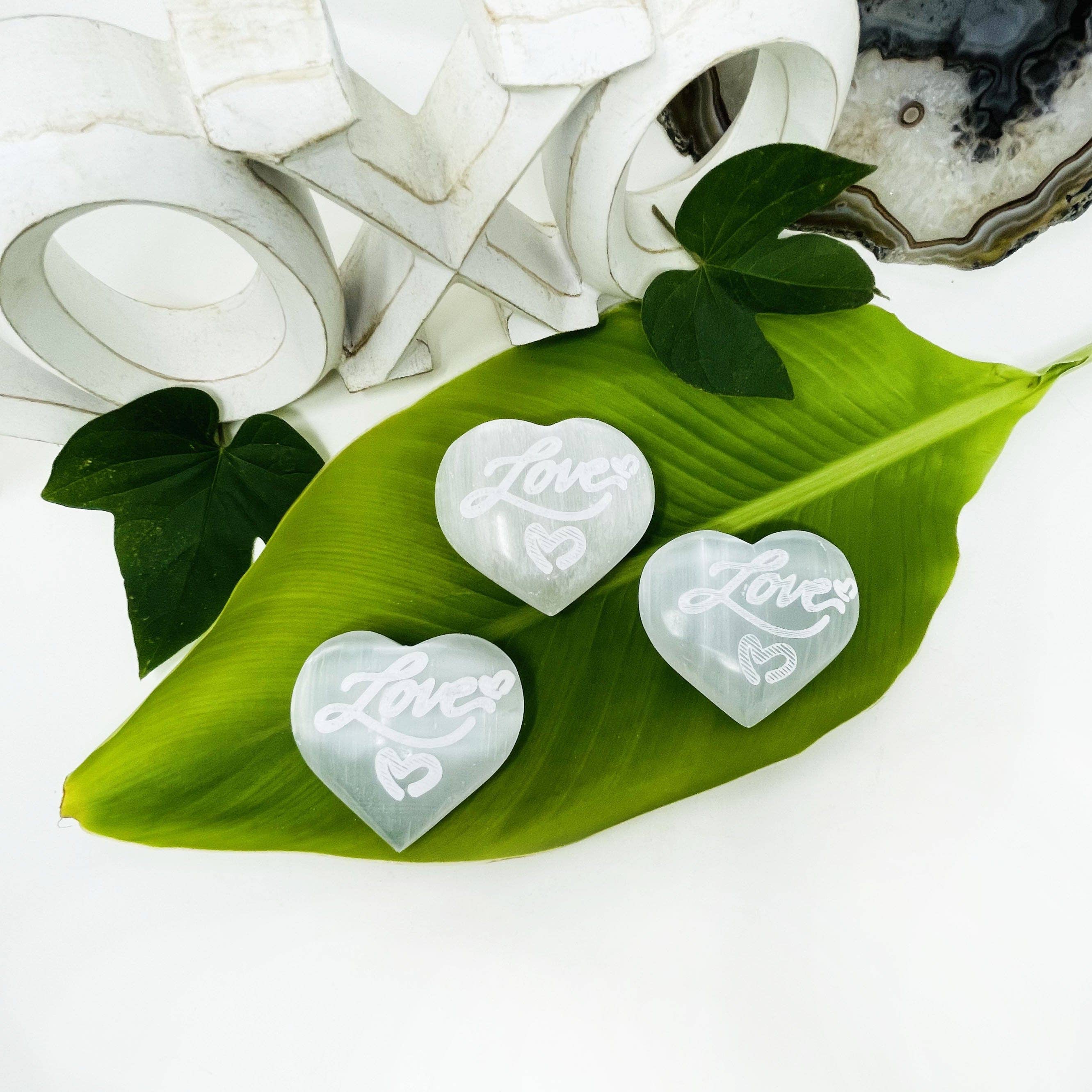 Selenite Engraved "Love"  Crystal Heart