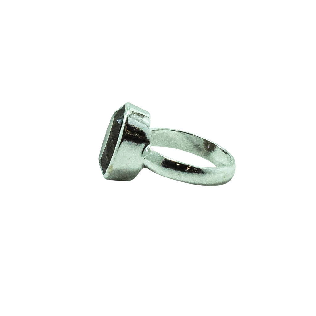 Smoky Quartz Silver Ring Oval Statement Unisex : 7