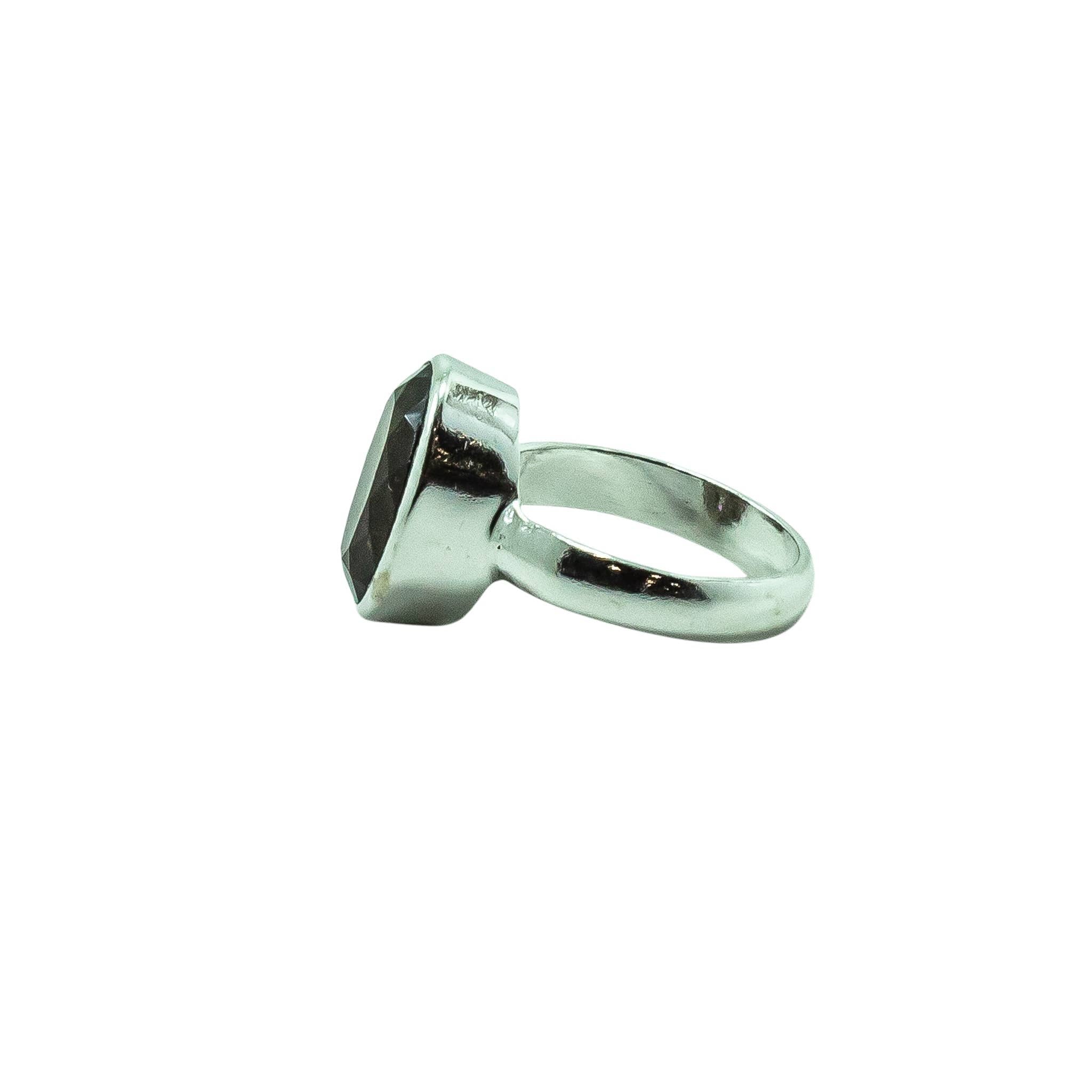 Smoky Quartz Silver Ring Oval Statement Unisex : 7