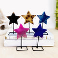 Carved Agate Stone on Metal Stand Crystal Moons Hearts: Purple / Star