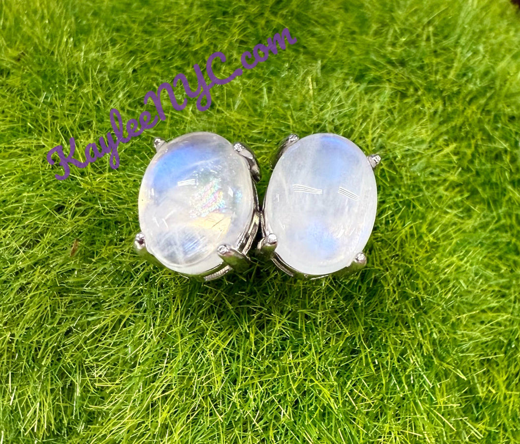 Natural Moonstone Stud Earring 7x9mm