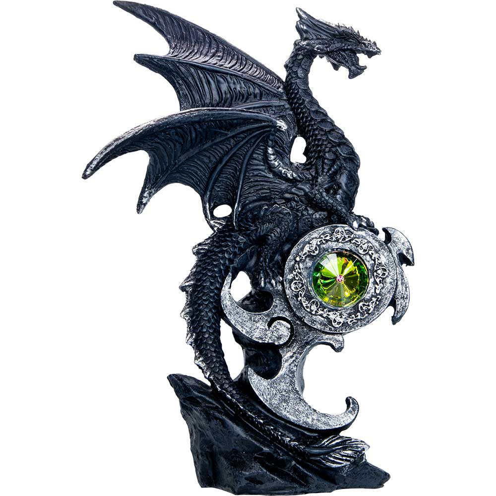 Polyresin Winged Dragon Perched on Shield w/Gem (Set of 2): Dragon