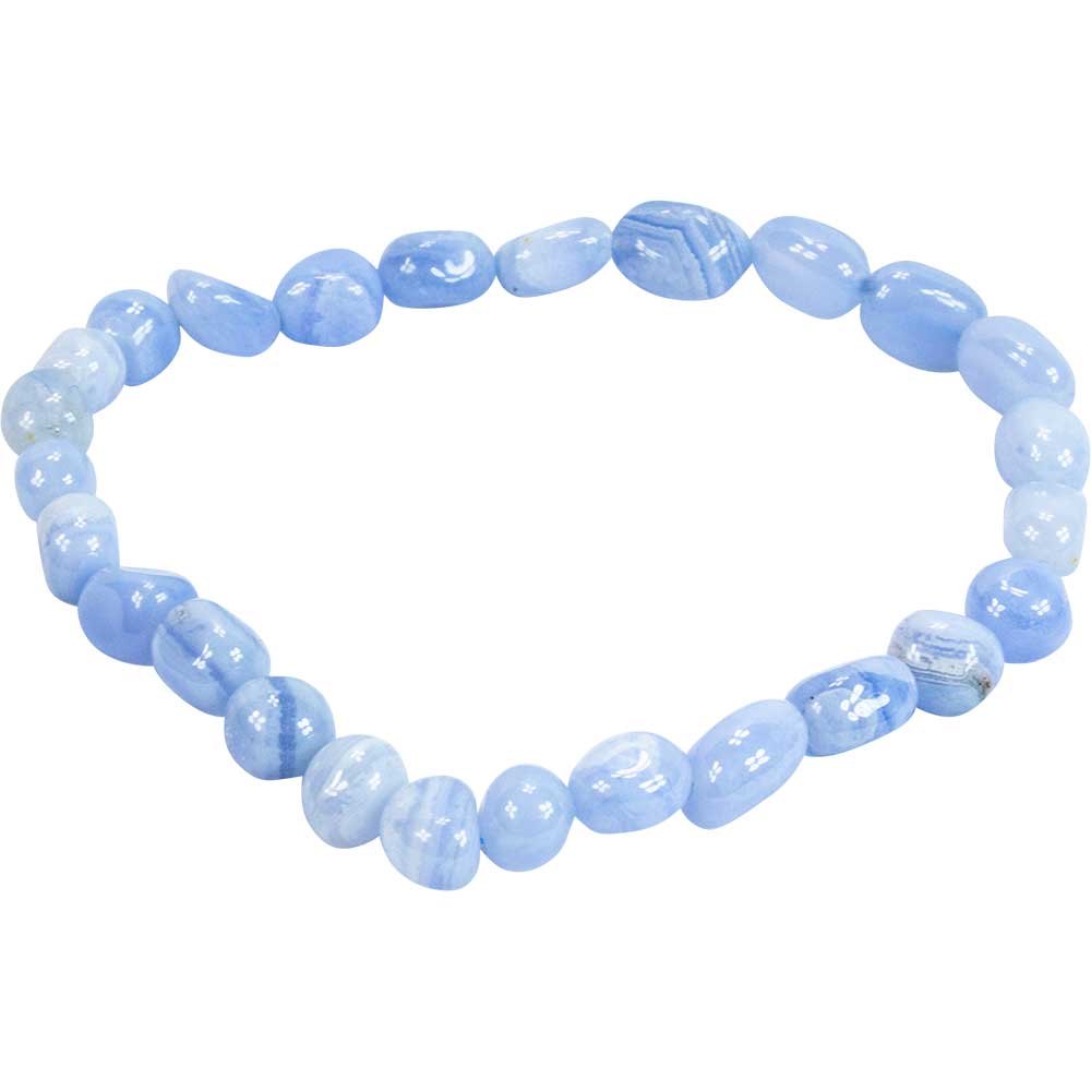 Tumbled Stones Elastic Bracelet  6-8mm Blue Lace Agate Each: Blue Lace Agate