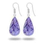 Charoite Earrings – Silver-Plated Bezel, Handmade Design