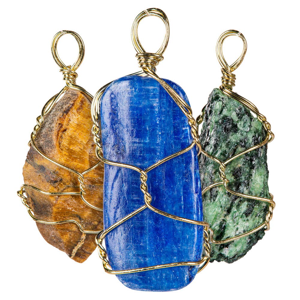 Wire Wrap Rough Stone And Gold Pendants: Amethyst