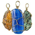 Wire Wrap Rough Stone And Gold Pendants: Sunstone
