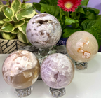 4Pcs Natural Pink Amethyst w Flower Agate Sphere 3.8-4 lbs