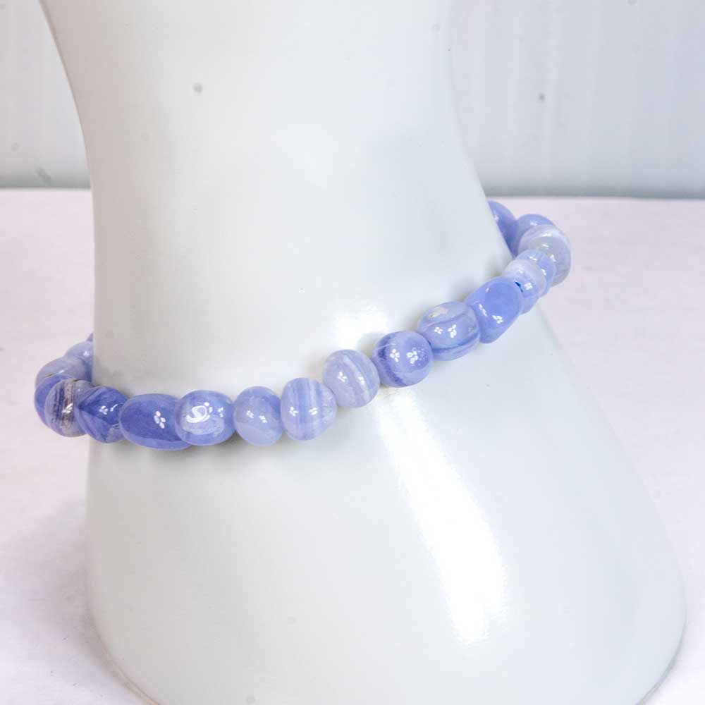 Tumbled Stones Elastic Bracelet  6-8mm Blue Lace Agate Each: Blue Lace Agate