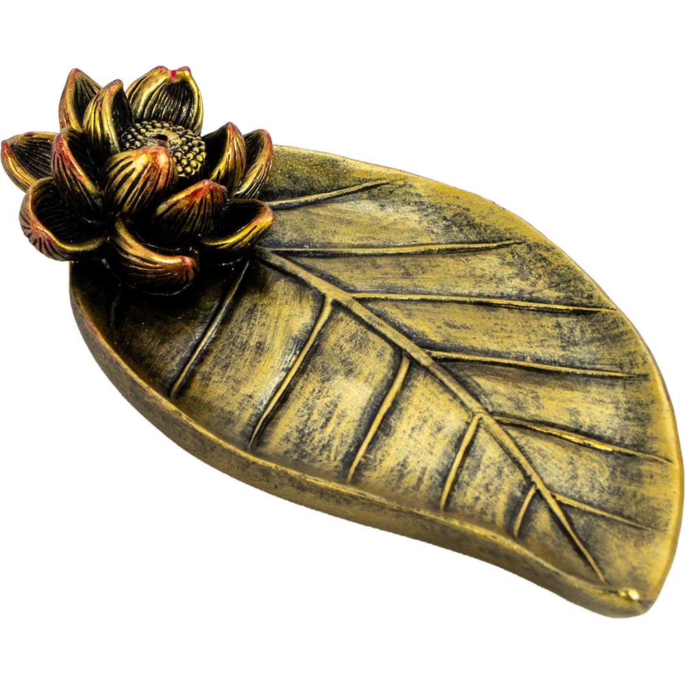 Polyresin Incense Holder - Lotus & Leaf (Each): Lotus & Leaf