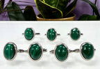Natural Malachite Ring White Bronze