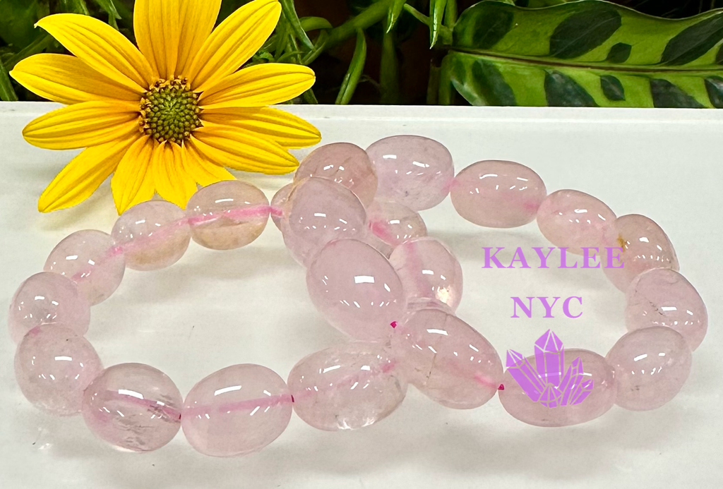 ~15 Rose Quartz Natural Crystal tumble Stretch Bracelet 8”