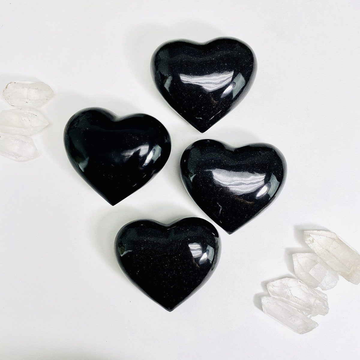 Black Onyx Puff Crystal Hearts