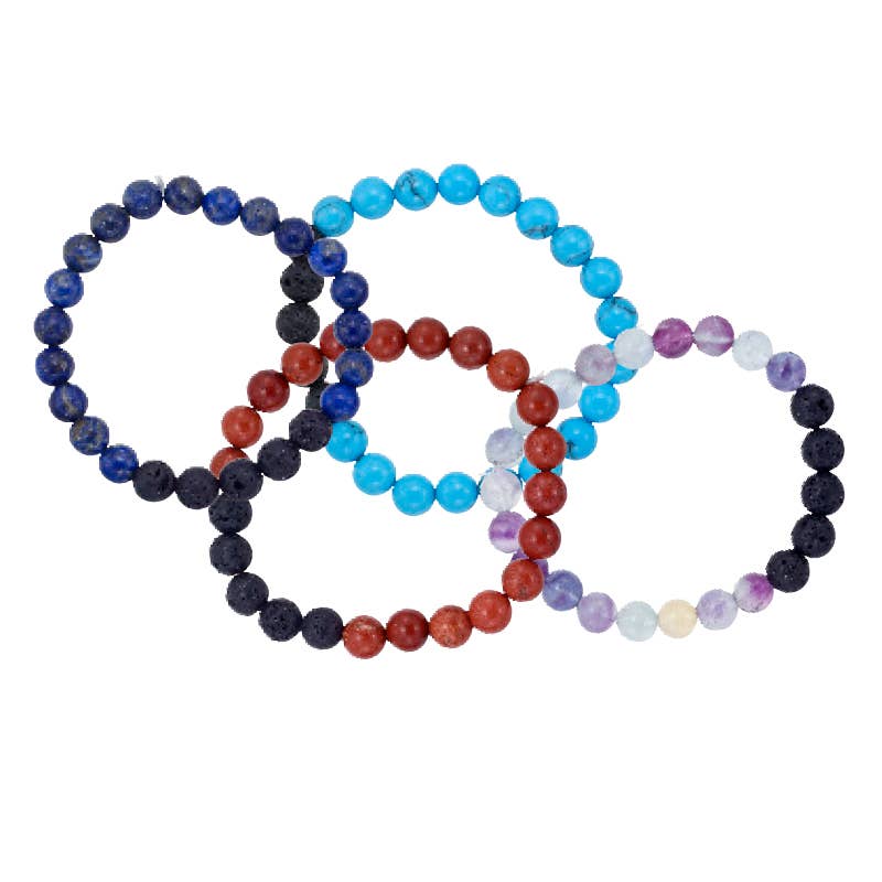 8mm Crystal Gemstone With Lava Bead Bracelets: 8MM LAVA BEAD BRACELET