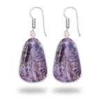 Charoite Earrings – Silver-Plated Bezel, Handmade Design