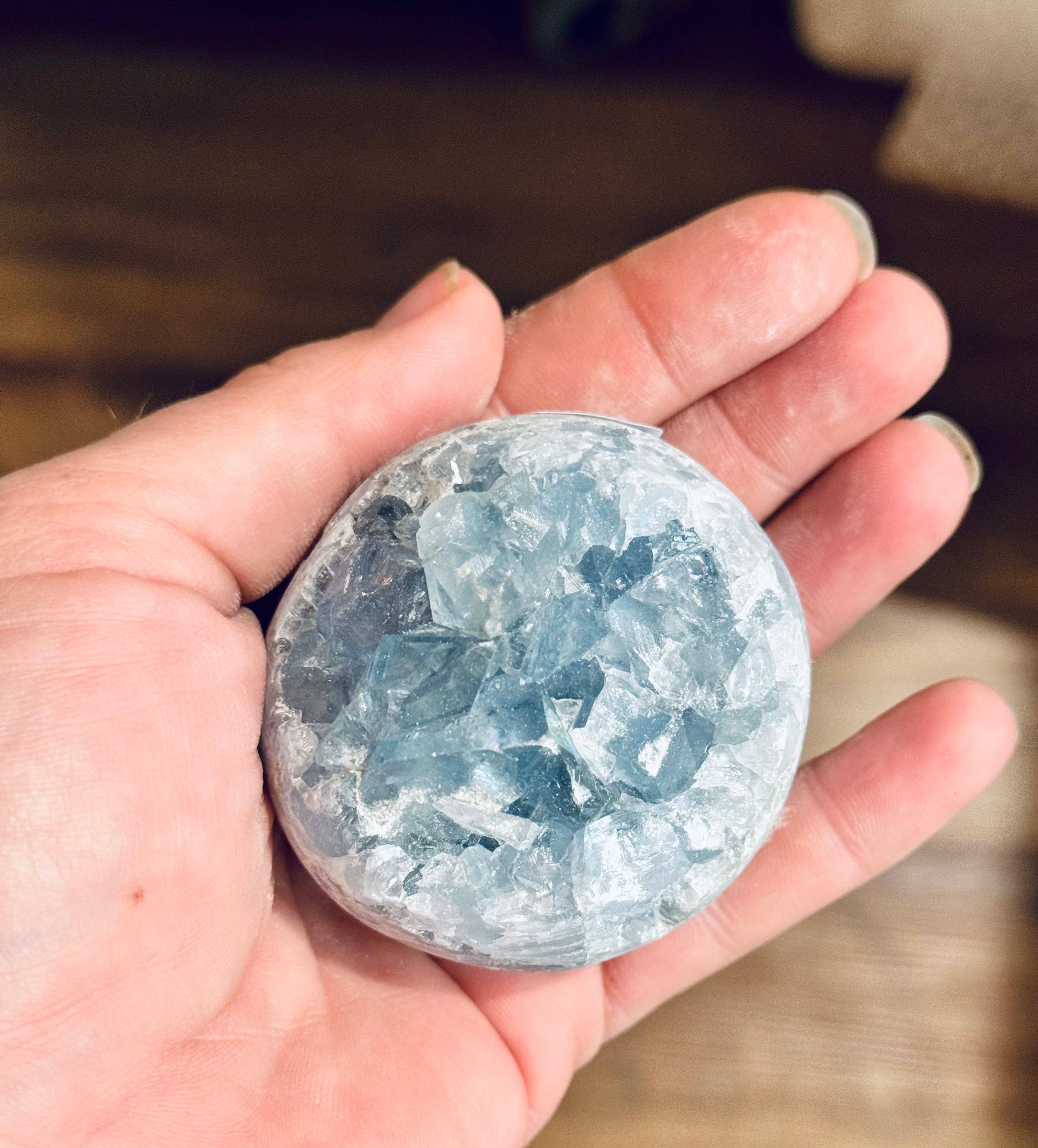Ethically Sourced CELESTITE Crystal Spheres: 400-499 grams