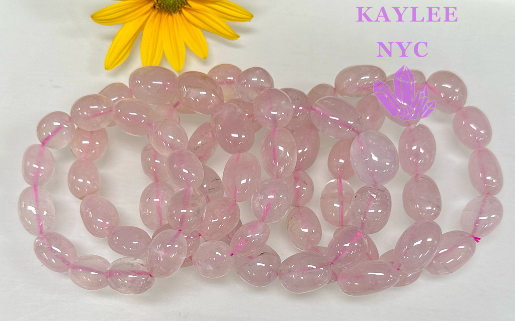 ~15 Rose Quartz Natural Crystal tumble Stretch Bracelet 8”