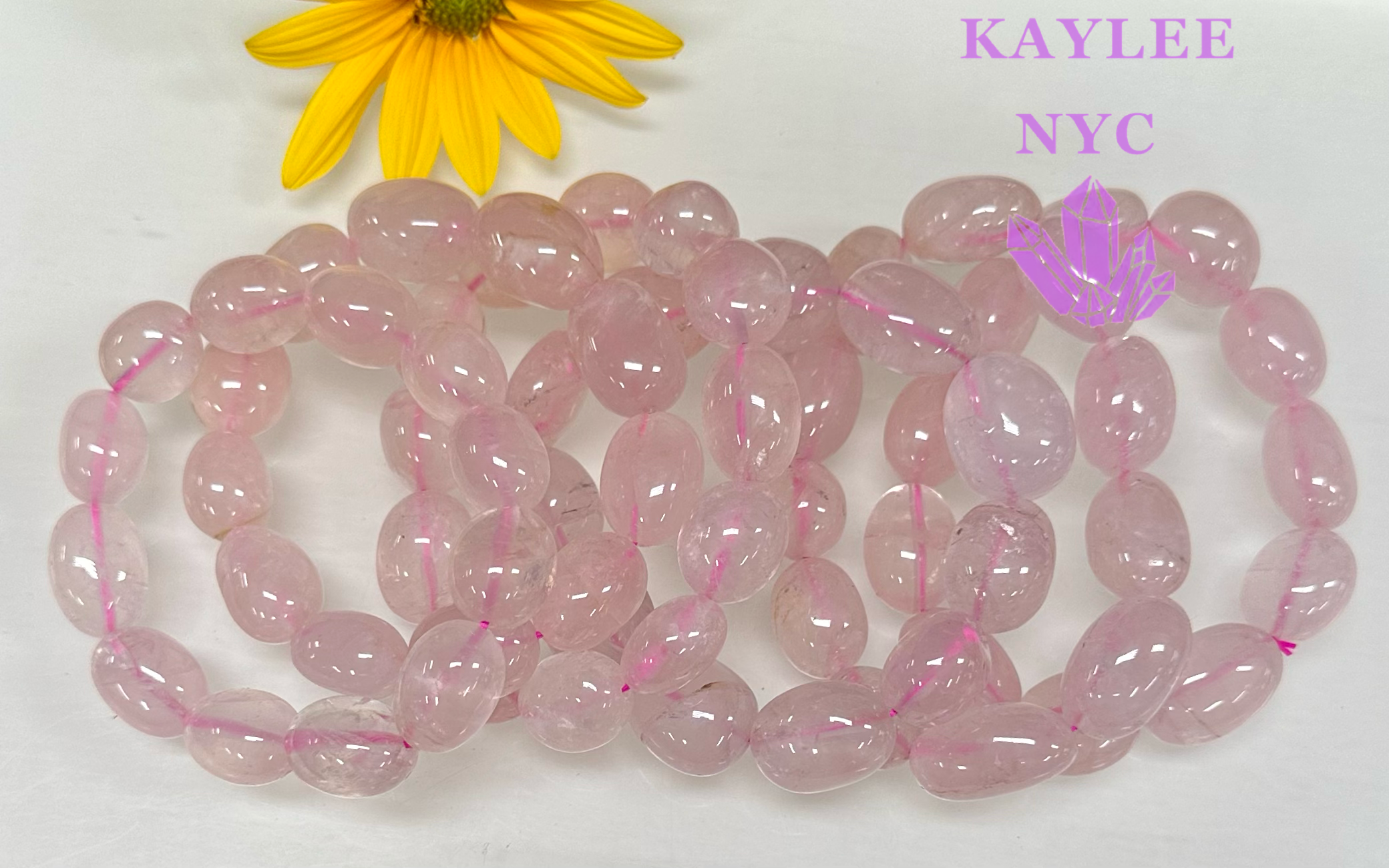~15 Rose Quartz Natural Crystal tumble Stretch Bracelet 8”