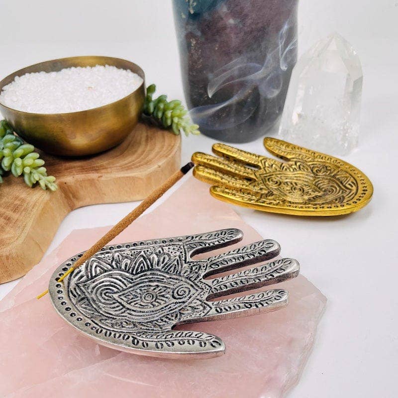 Crystal Hand Incense Holder - Silver or Gold -: Silver