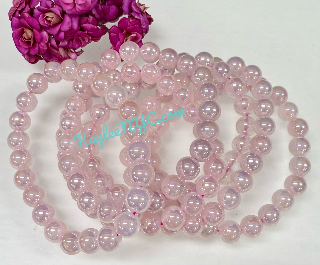 8mm Aura Rose Quartz Crystal Healing Stretch Bracelet 7.5"