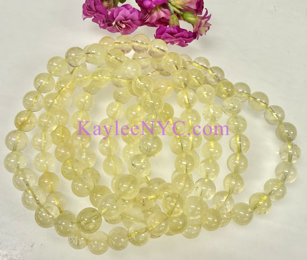 8mm Natural Lemon Quartz Crystal Healing Stretch Bracelet