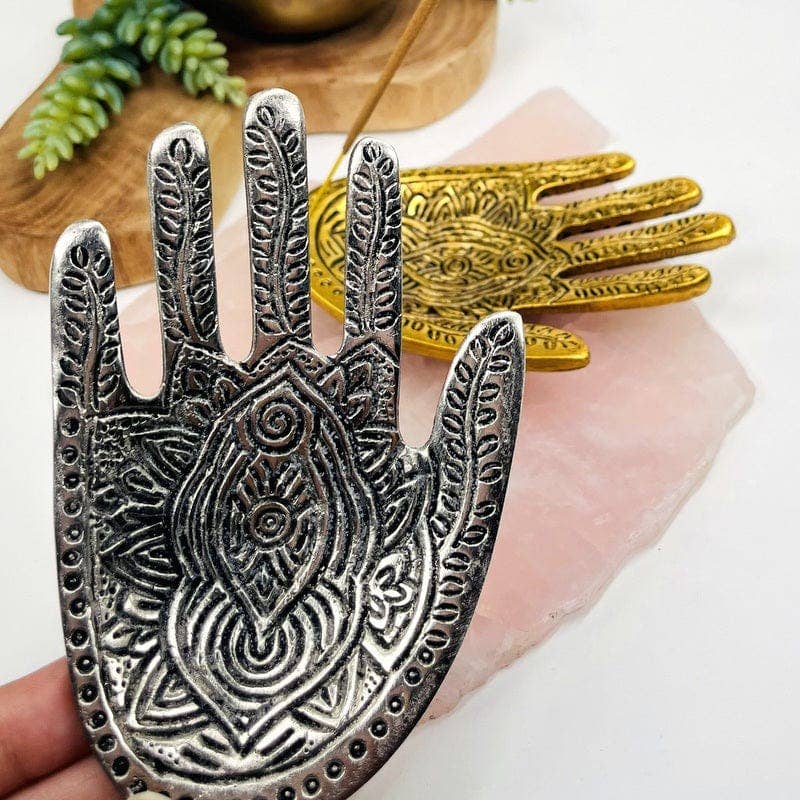Crystal Hand Incense Holder - Silver or Gold -: Silver