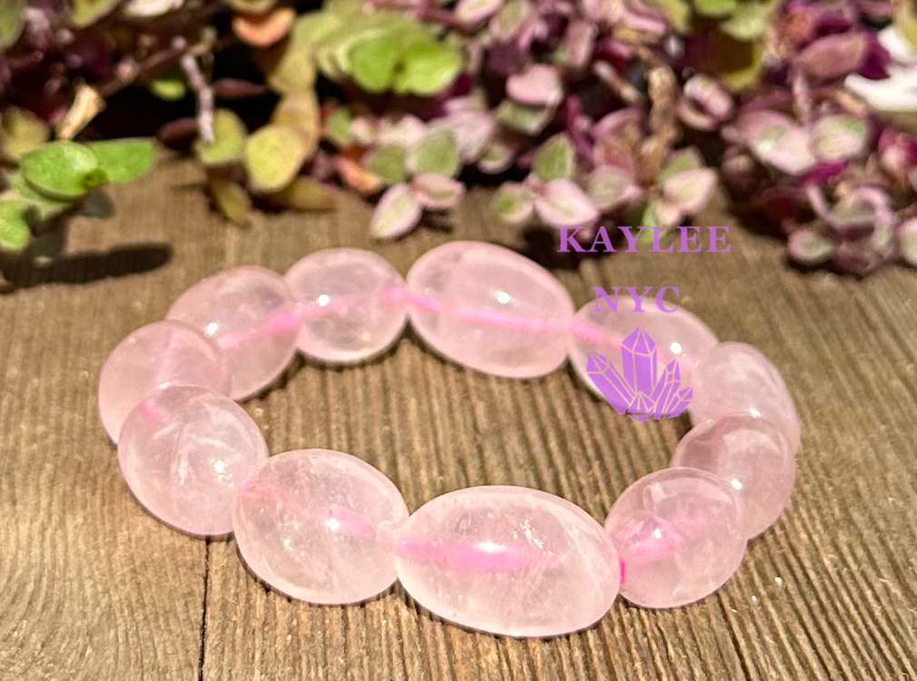 ~15 Rose Quartz Natural Crystal tumble Stretch Bracelet 8”