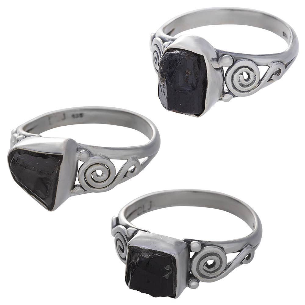 Shungite Assorted Shapes Spiral Band Ring: Sterling Silver / 5 / Sunghite