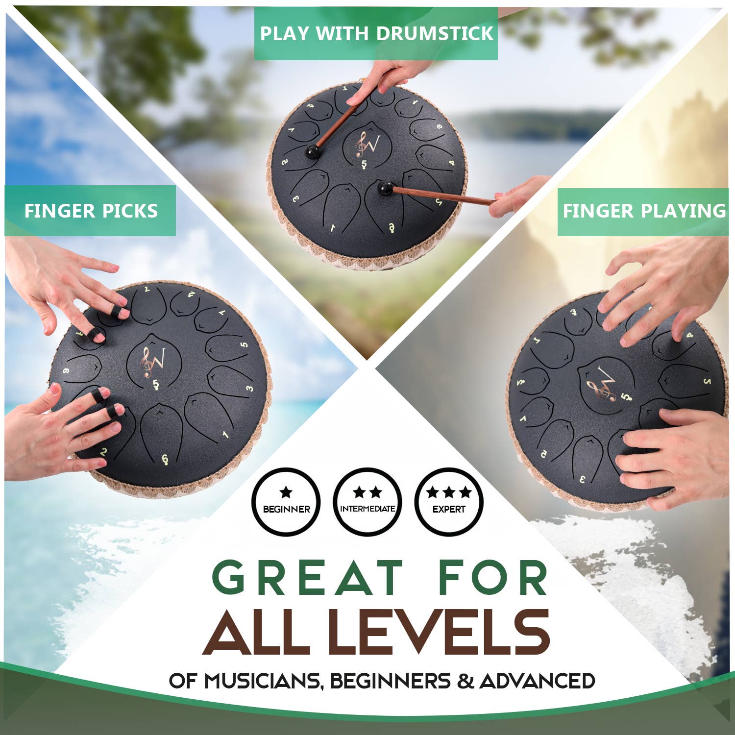 12-Inch Steel Tongue Drum - 13 Notes - Rain Drum: Blue