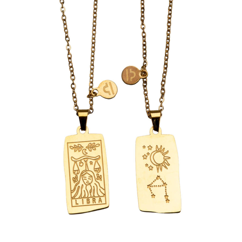 Zodiac Tarot Card & Astrology Necklace: Gold Plated / Libra