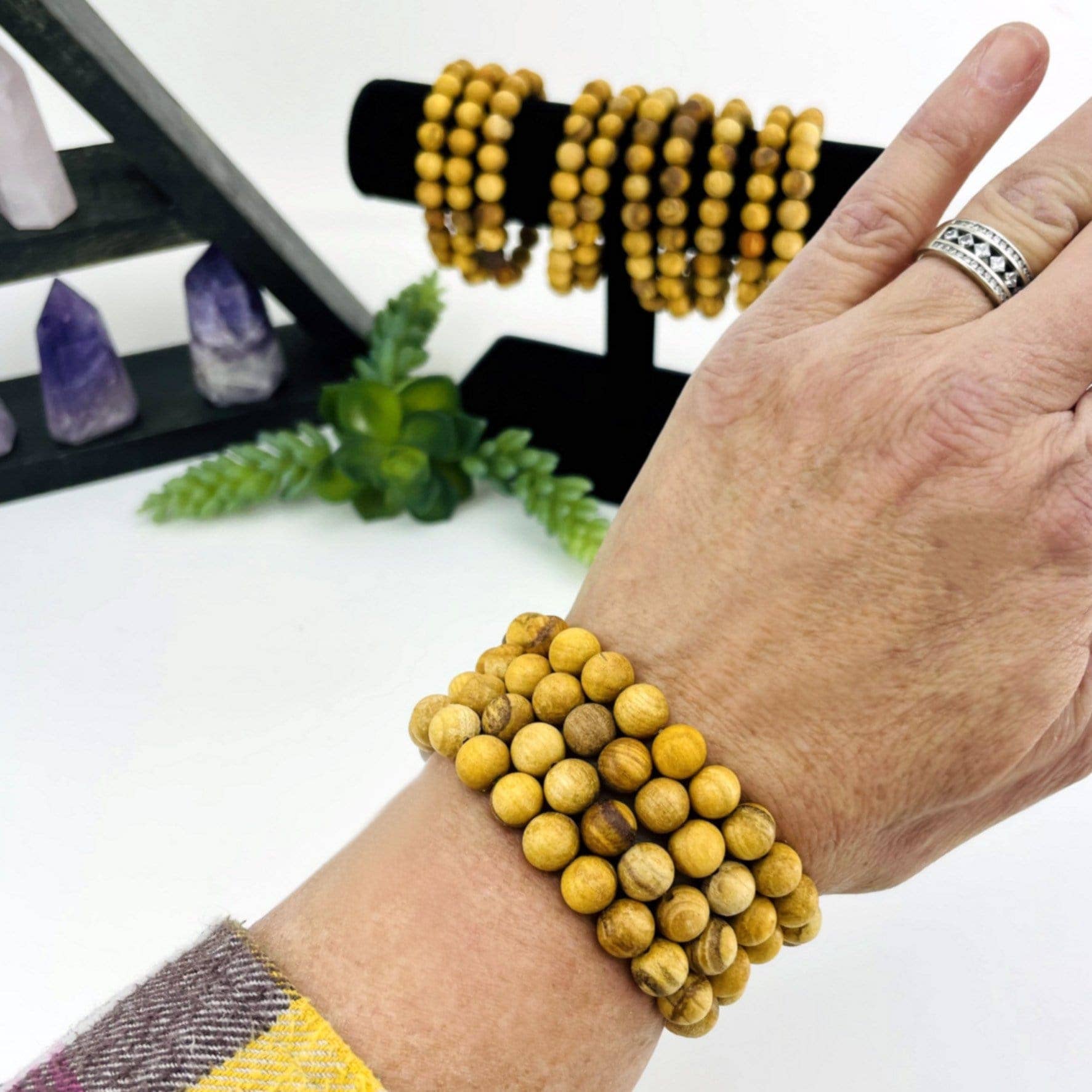 Crystal Palo Santo Round Bead Bracelets  8mm Beads