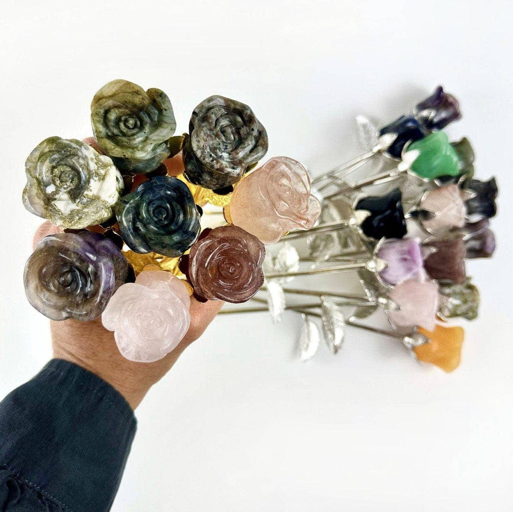 Crystal Rose - Carved Stone -: Yooperlite / Silver