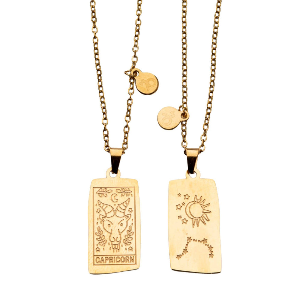 Zodiac Tarot Card & Astrology Necklace: Gold Plated / Capricorn