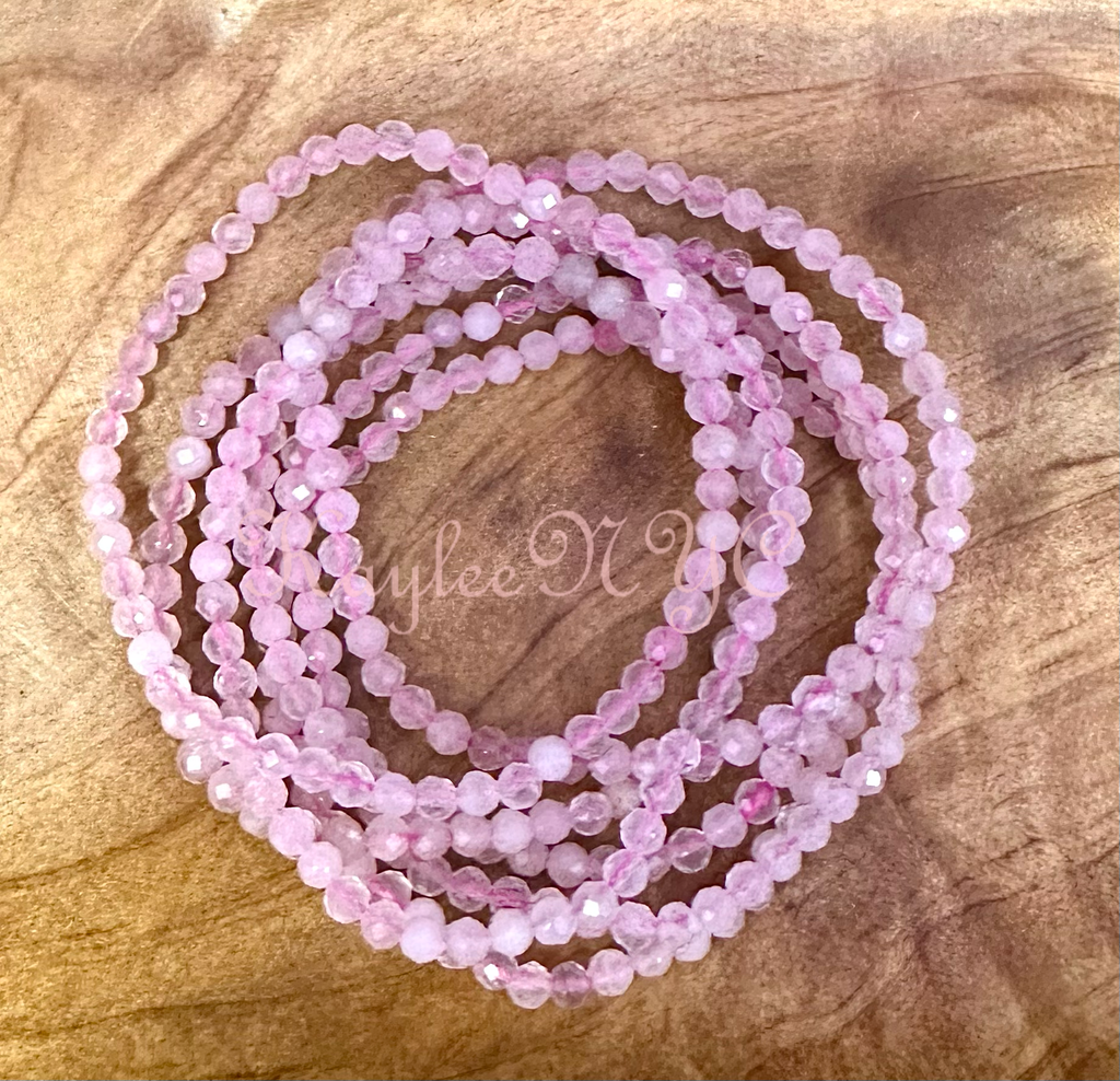 Natural Rose Quartz 4mm Faceted Crystal Stretch Bracelet