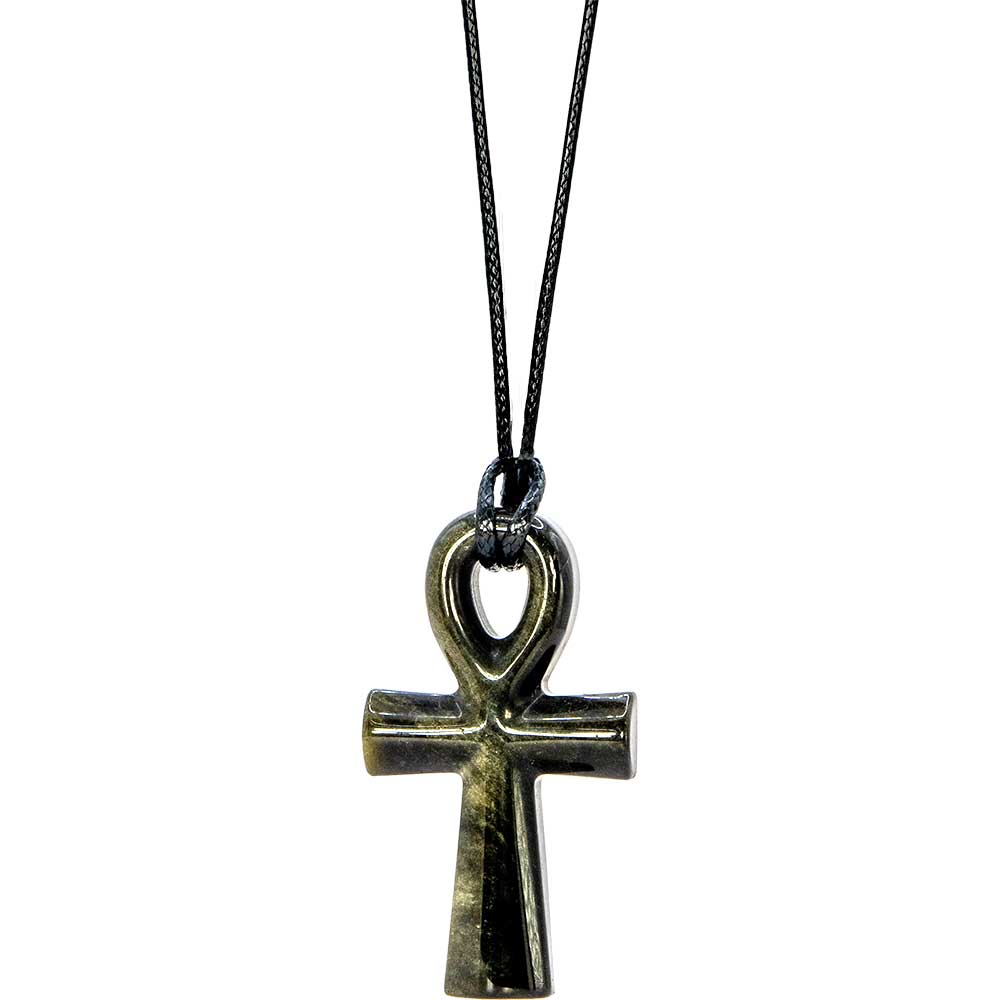 Gemstone Egyptian Ankh Necklace - Goldsheen Obsidian (Each): Goldsheen Obsidian