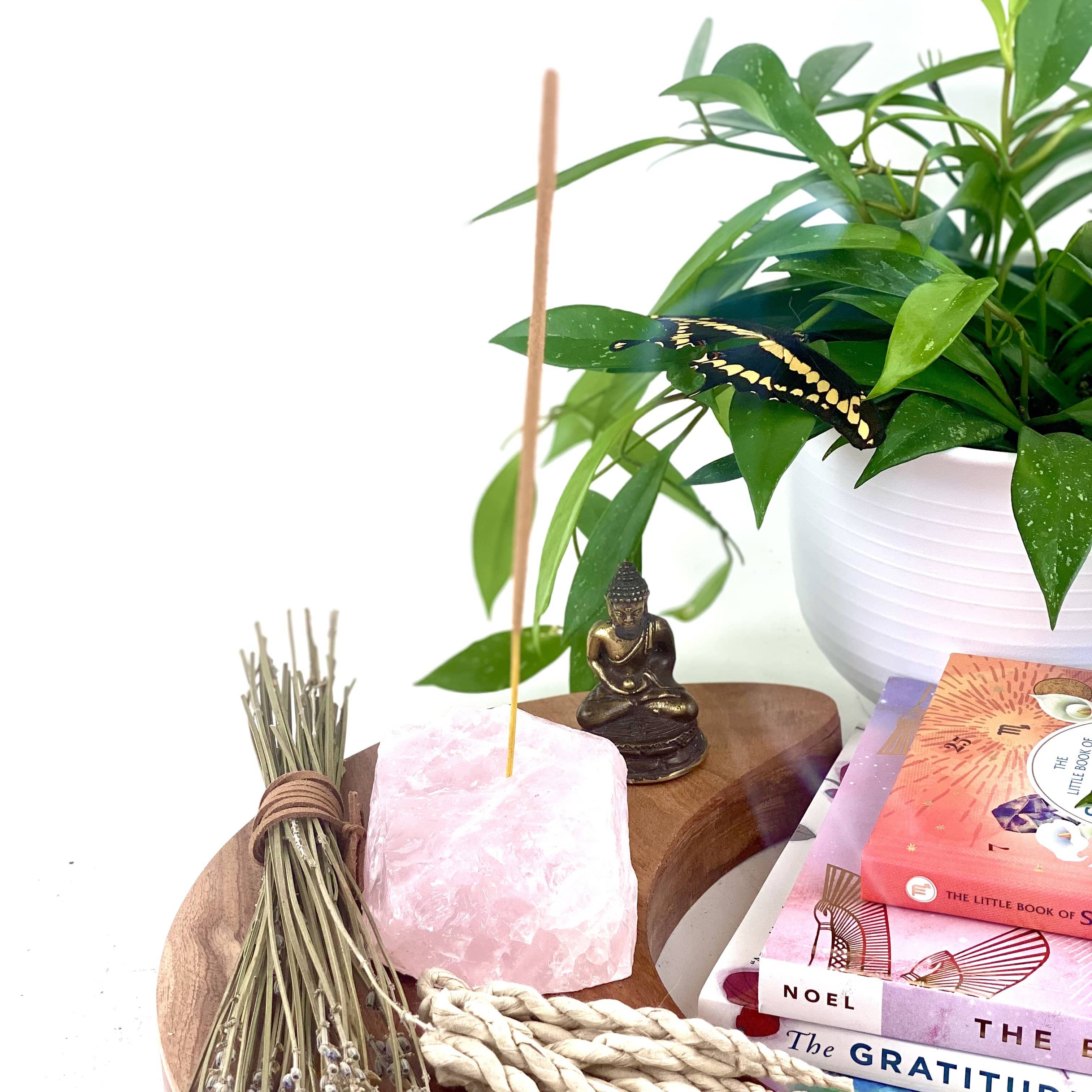 Rough Stone Crystal Incense Burner - Incense Holder: Rose Quartz