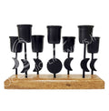 Mini Candle Holder - Iron Moon Phases On Wood Base 7.5"