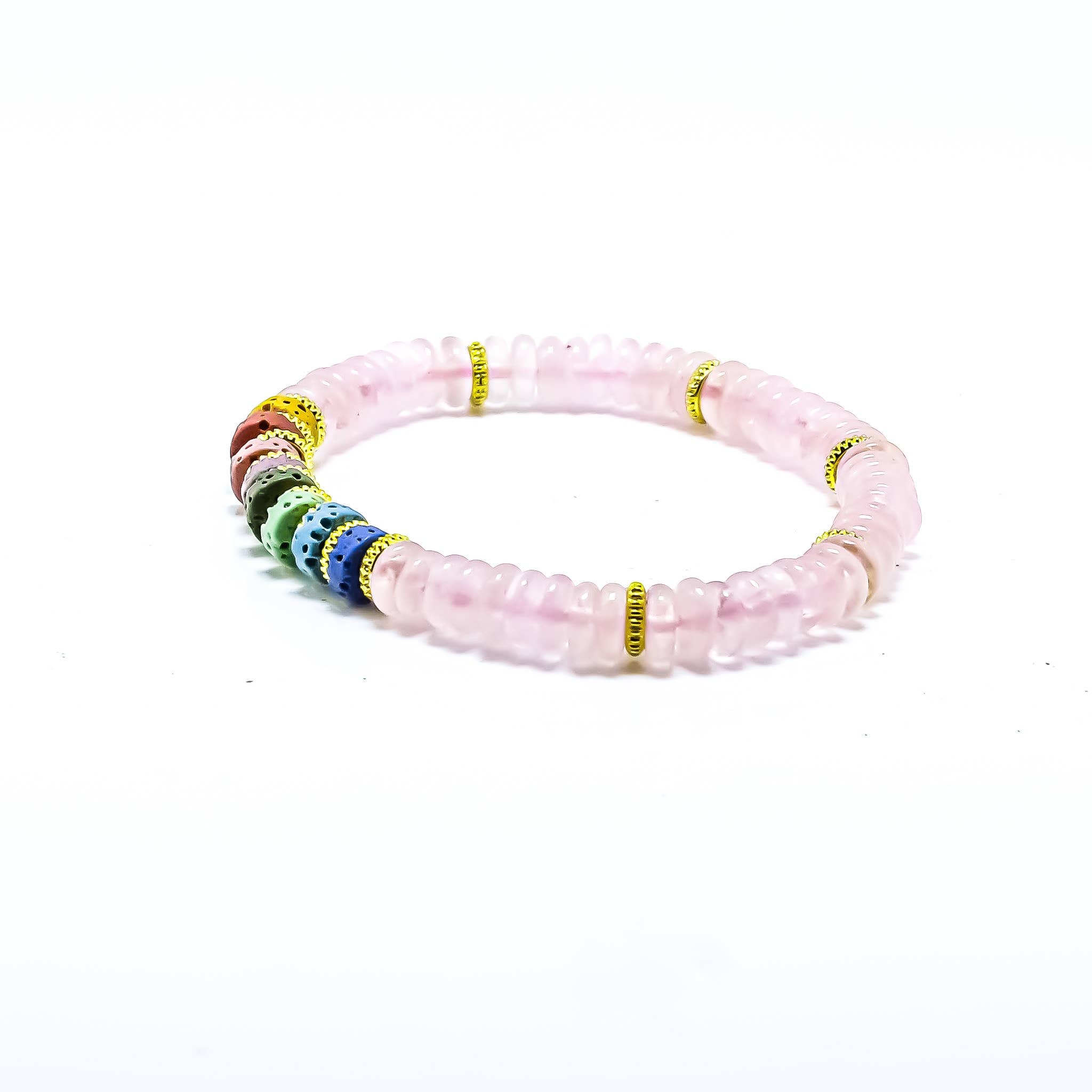 Chakra Rose Quartz Stretch Roundel Bracelet