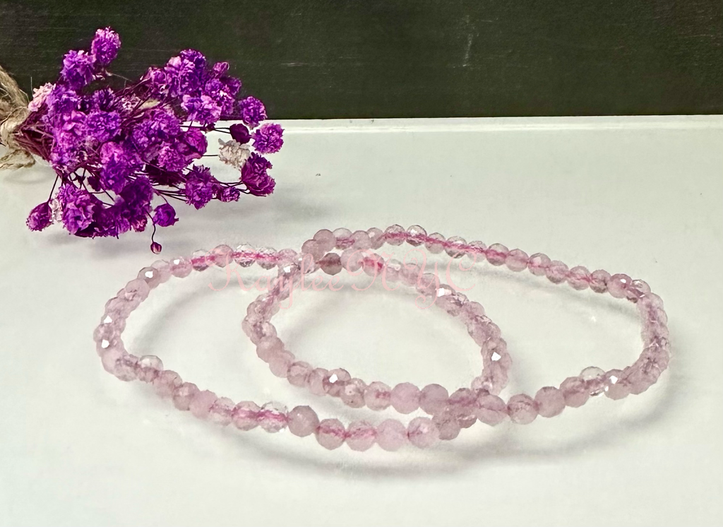 Natural Rose Quartz 4mm Faceted Crystal Stretch Bracelet