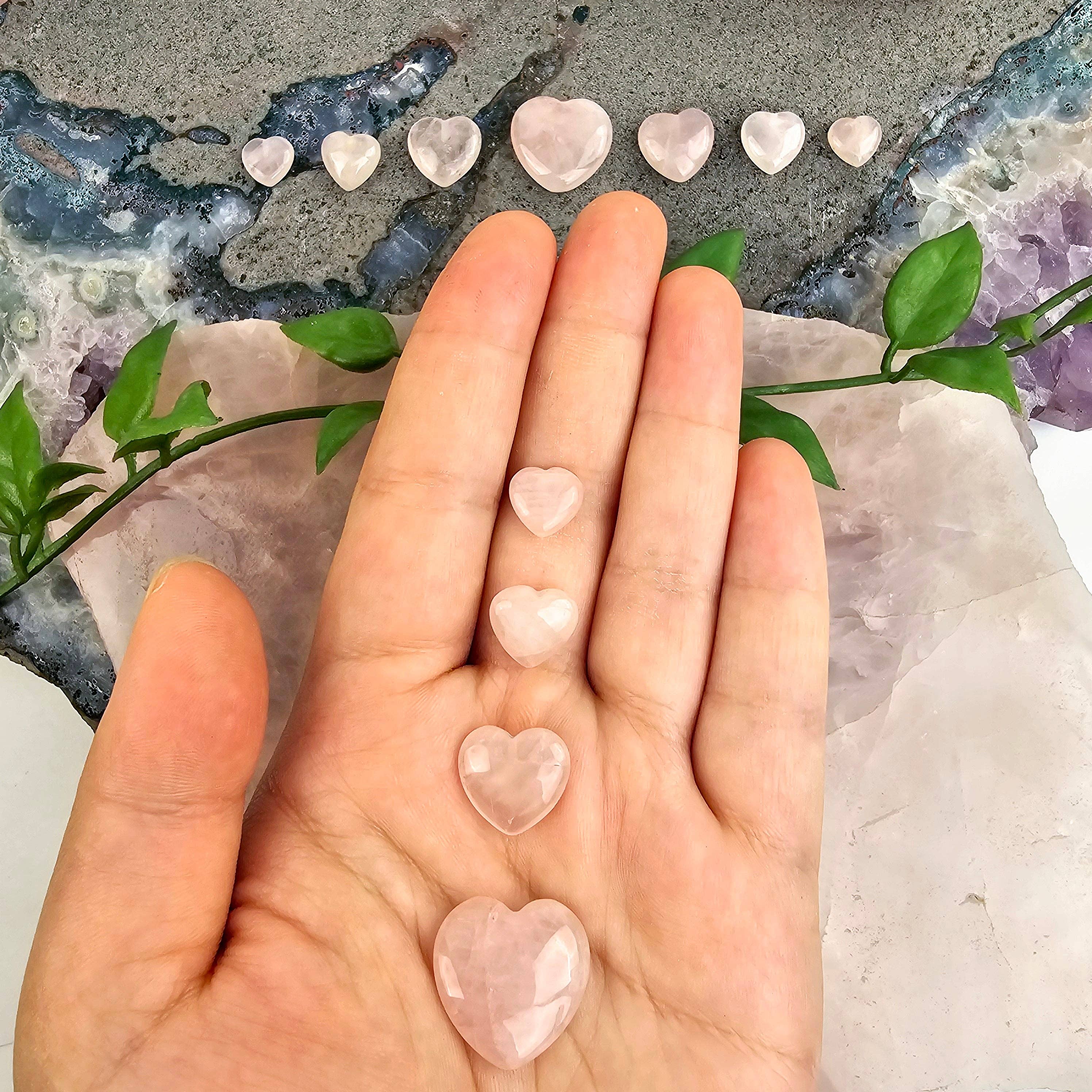 Rose Quartz Crystal Hearts - By Size : Size 2