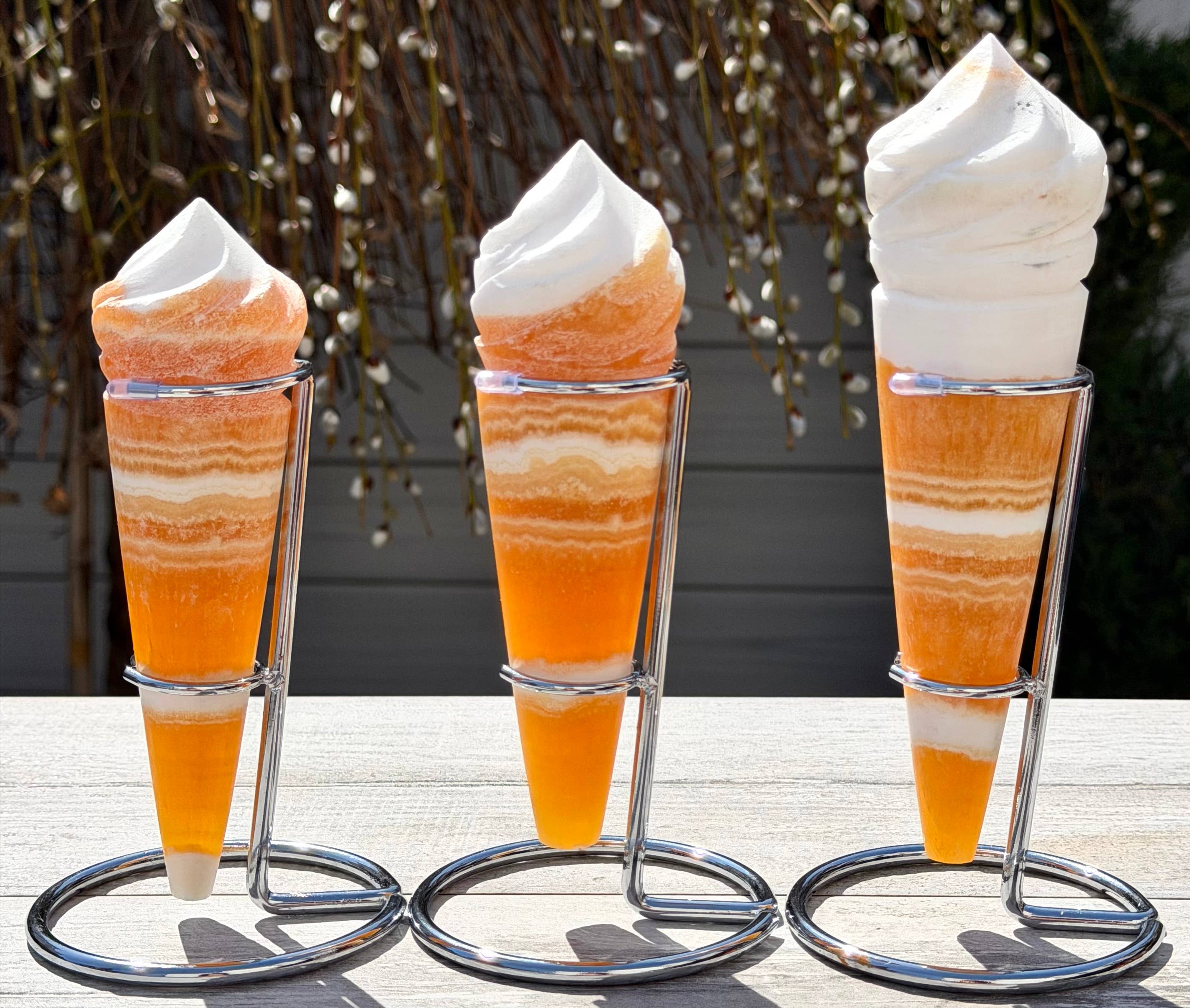 Wholesale 3-4 pcs Orange Calcite Ice Cream Cone w Stand