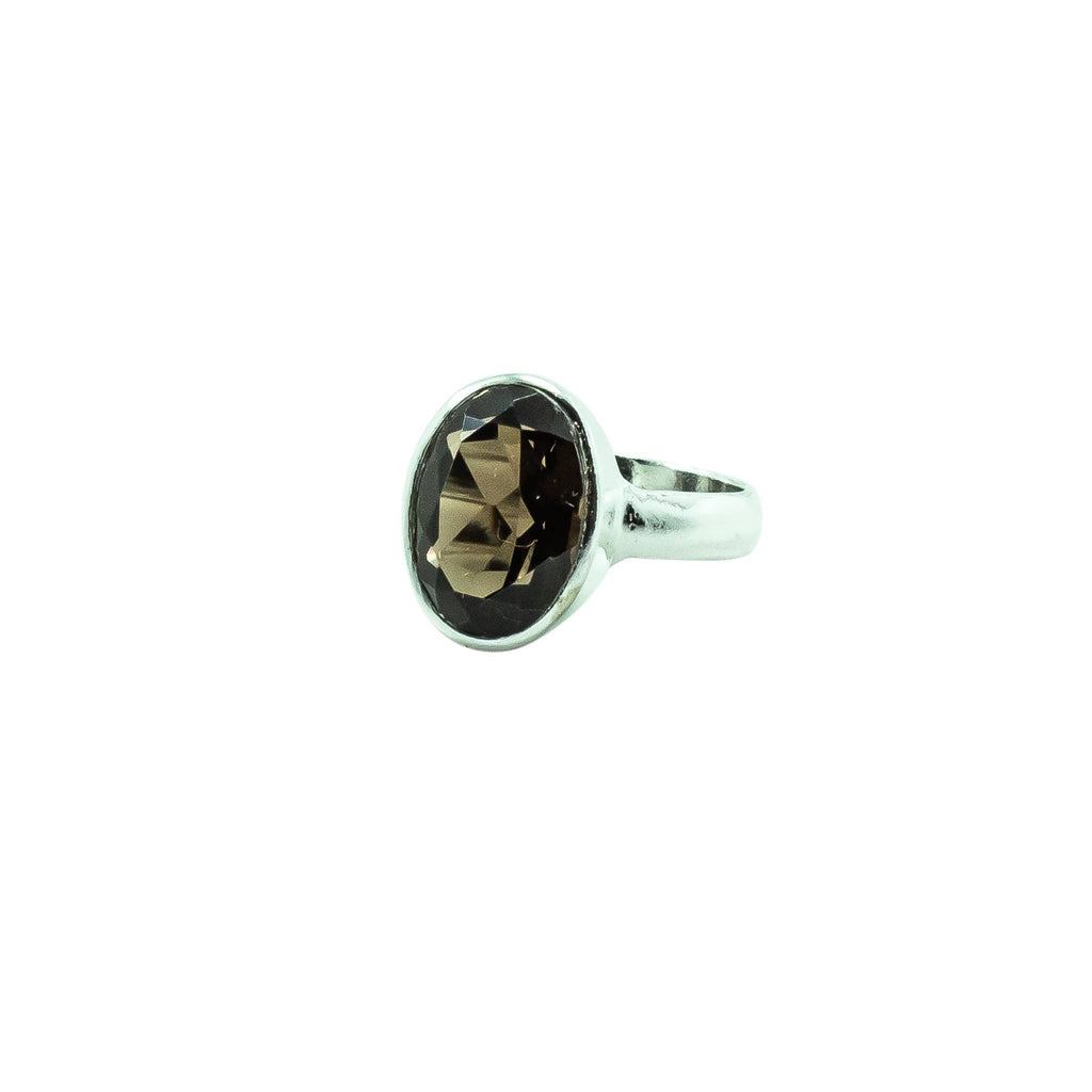 Smoky Quartz Silver Ring Oval Statement Unisex : 6