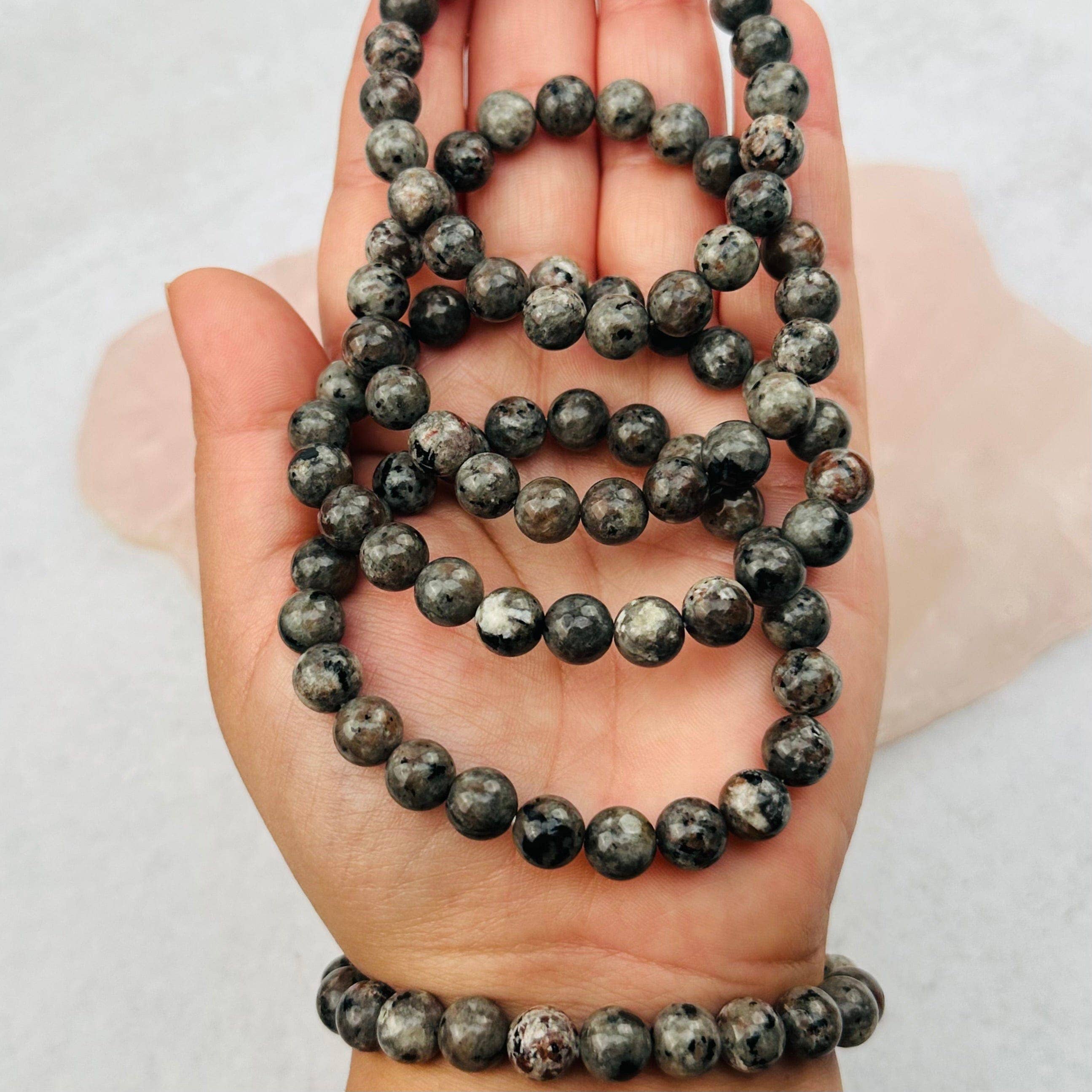 Yooperlite Round Bead Crystal Bracelets - UV Reactive! Gemstone Stretch Bracelet