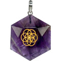 Gemstone Pendant Faceted Hexagon Seed of Life - Amethyst: Amethyst