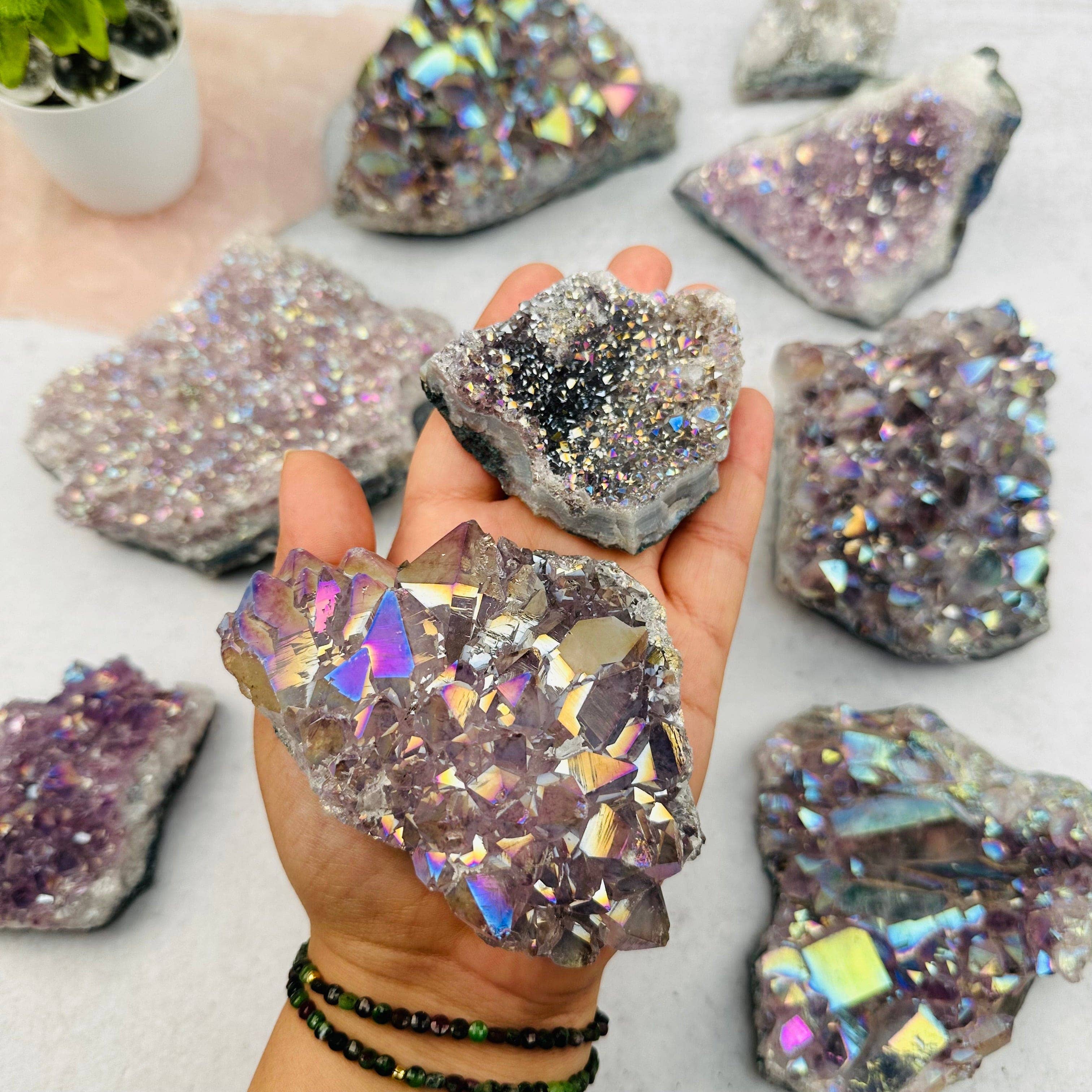 Amethyst Druzy Crystal Cluster with Angel Aura Pearly Finish: 300-400g