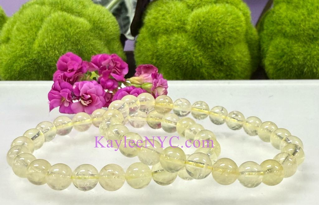 8mm Natural Lemon Quartz Crystal Healing Stretch Bracelet