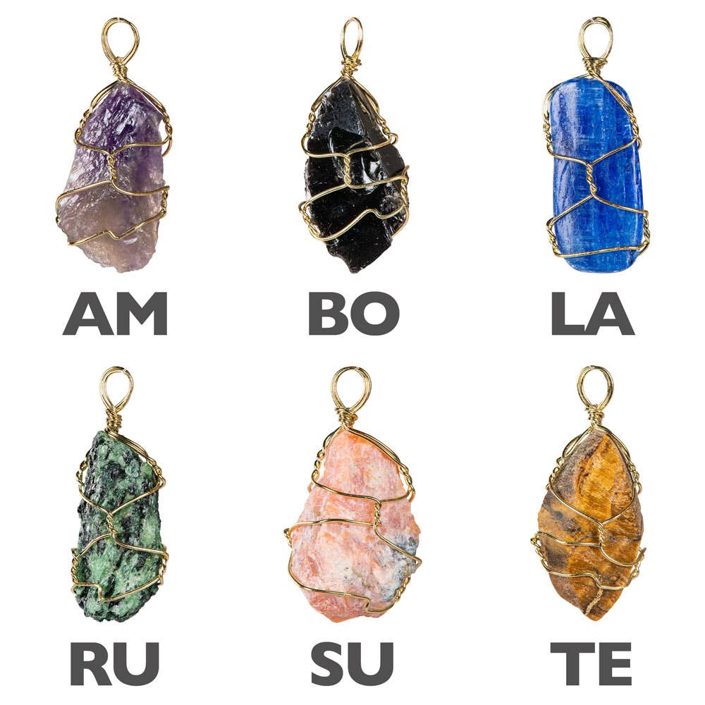 WIRE WRAP ROUGH STONE AND GOLD PENDANTS: Sunstone