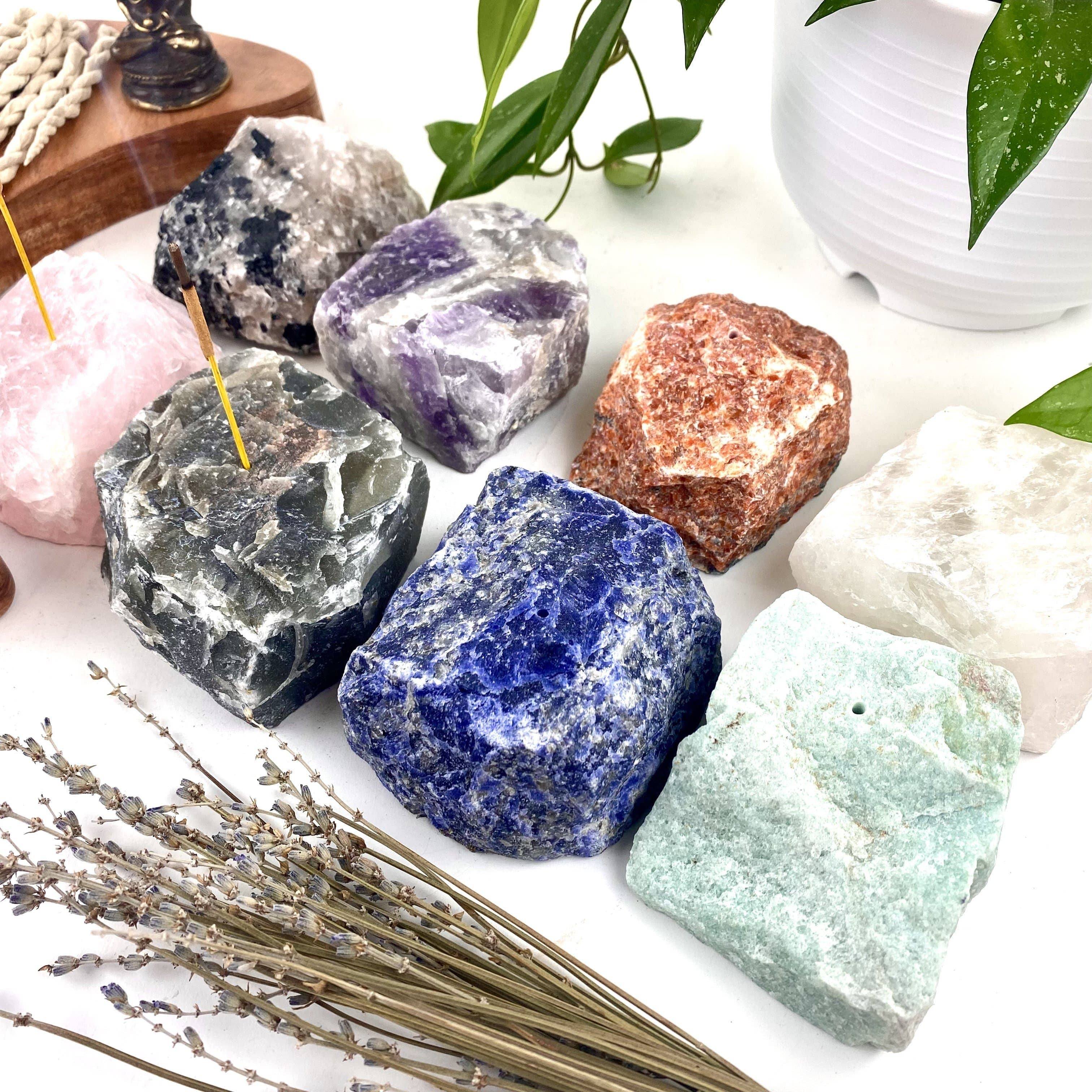 Rough Stone Crystal Incense Burner - Incense Holder: Rose Quartz