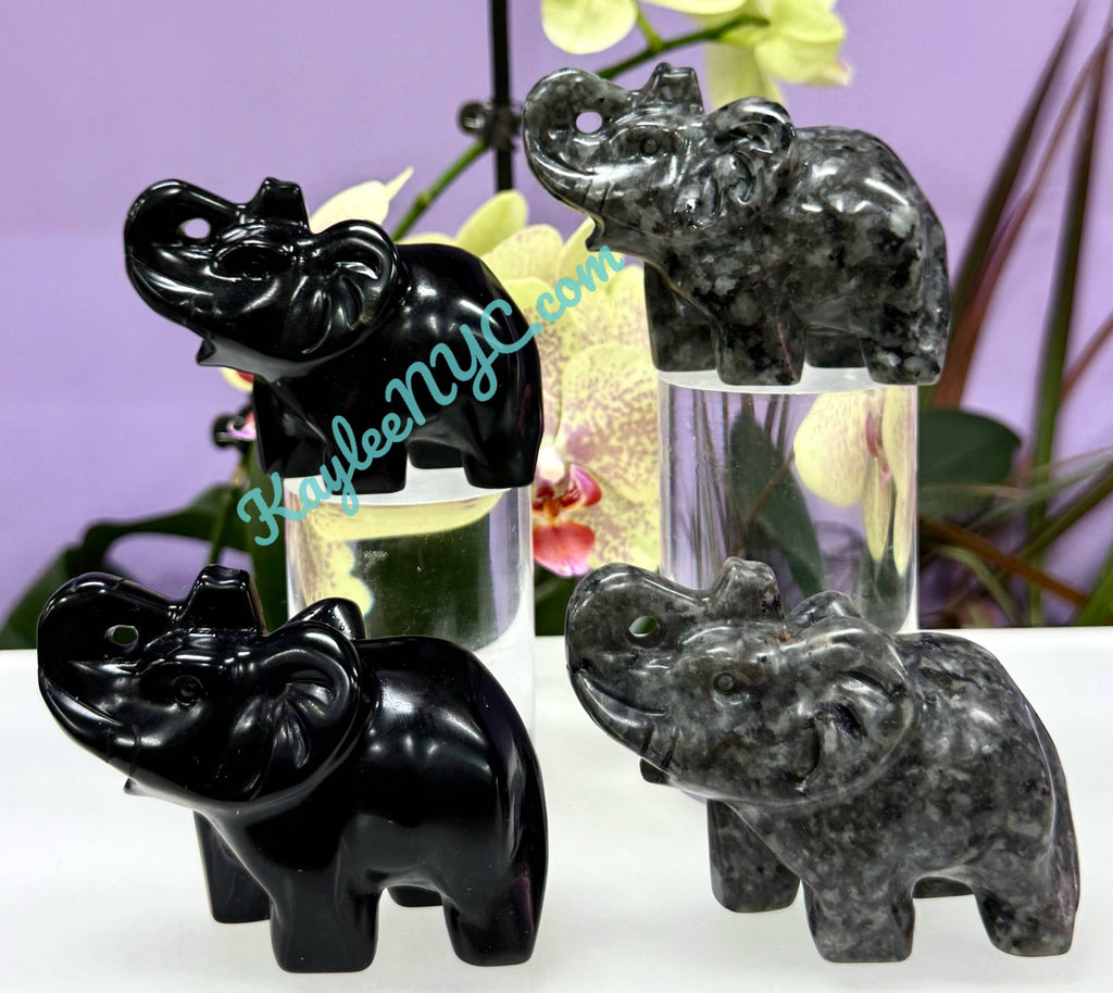 8.5 cm Natural Black Obsidian Yooperlite Elephants Healing